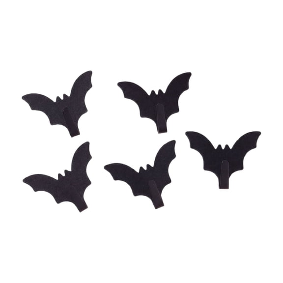 Adhesive Hooks for Hanging, Black Wall Hooks, Bathroom Wall Hooks, Coat Hooks for Wall, 5-Pack 2X2 Inch No-Nail Bat Shaped Damage-Free Sticky Hanger for Towels, Coats, Kitchen and