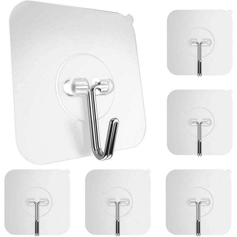Adhesive Hooks for Hanging Heavy Duty Wall Hooks 22 lbs Self Adhesive  Sticky Hooks Waterproof Transparent Hooks for Keys Garage Outdoor Office  Workshop Door Sticky Hook 6 Pack 