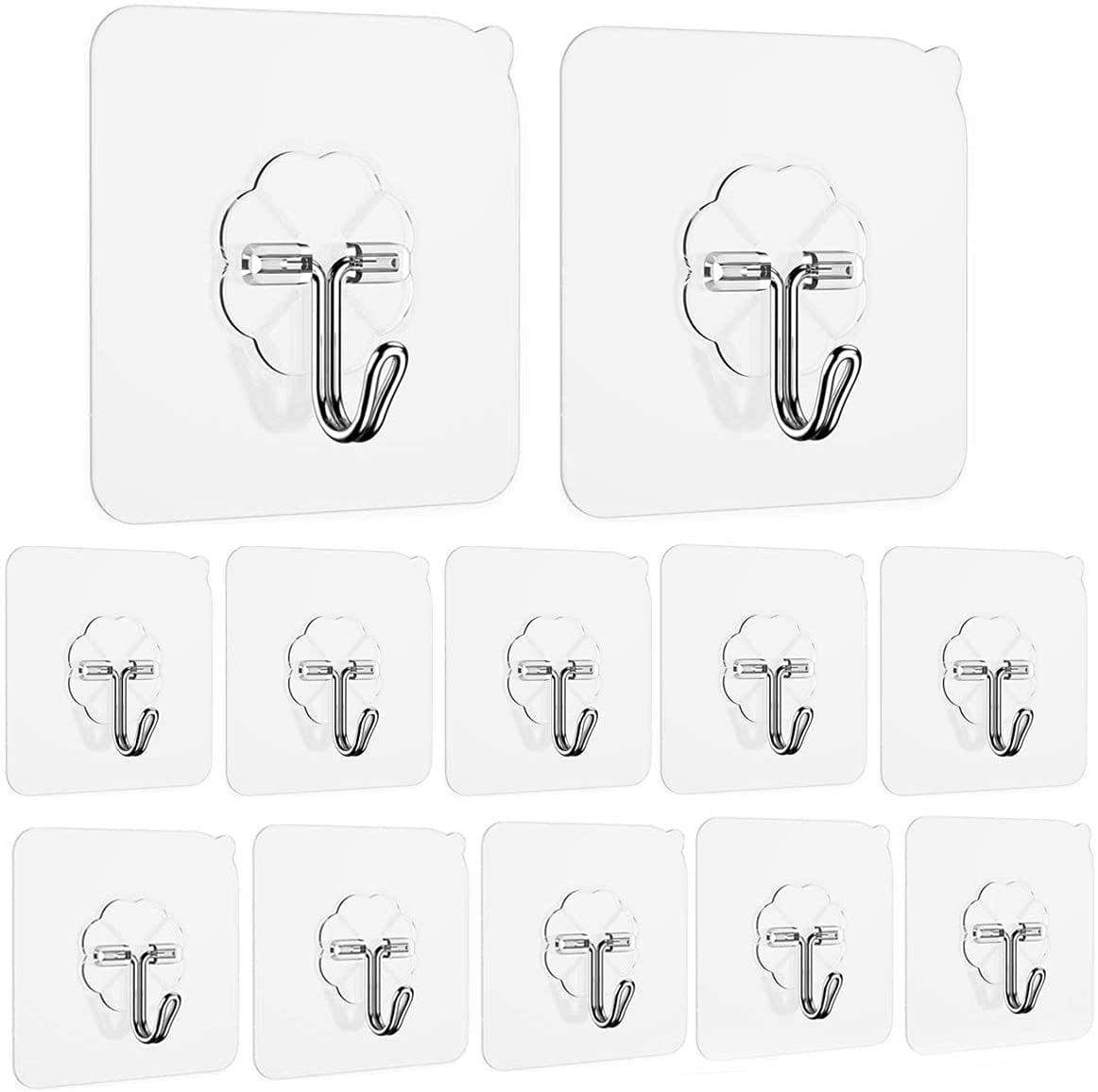 Adhesive Hooks for Hanging, Stainless Steel 16 Pack Sticky Wall Hooks  22lb(Max) Removable, Heavy Duty Self Adhesive Hooks Waterproof Oilproof for