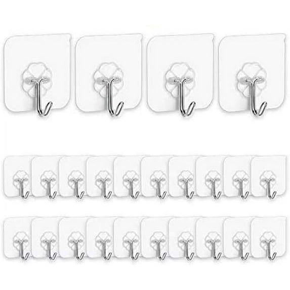 Adhesive Hooks for Hanging Heavy Duty Wall Hooks 22 lbs Self Adhesive Towel Hook Waterproof Transparent S Hooks for Keys Bathroom Shower Outdoor Kitchen Door Home Improvement Sticky Hook 12 Pack
