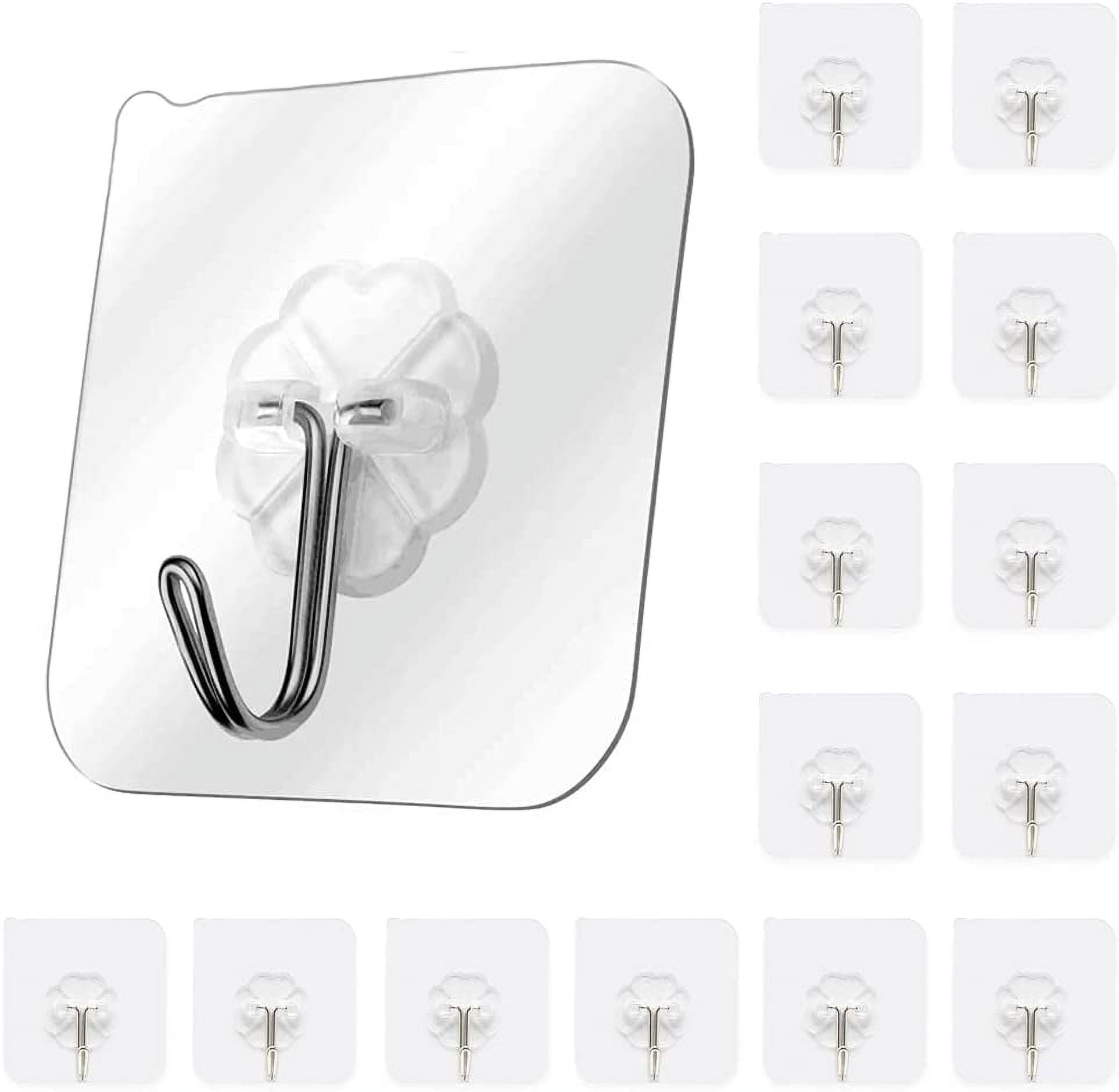 Honmein 6 Pcs Adhesive Wall Hooks for Hanging - Waterproof Shower Hooks,  Heavy Duty Towel Hooks for Bathrooms, Kitchens, and Offices (Silver) 