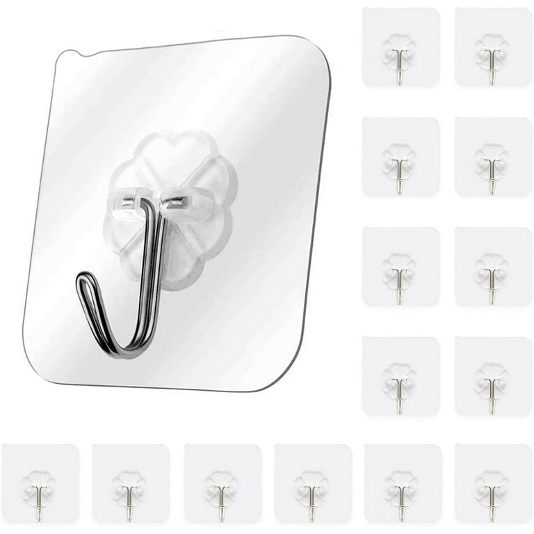 Adhesive Hooks for Hanging Heavy Duty Wall Hooks 22 lbs Self Adhesive Towel Hook  Waterproof Transparent S Hooks for Keys Bathroom Shower Outdoor Kitchen  Door Home Improvement Sticky Hook 12 Pack 