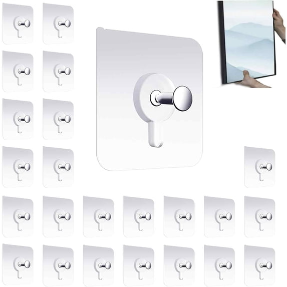 Adhesive Hooks Heavy Duty Clear Self-Adhesive Wall Hooks Traceless Waterproof Up to 11lbs Stainless Steel for Hanging Towels Keys Decor Kitchen Bathroom Entrance