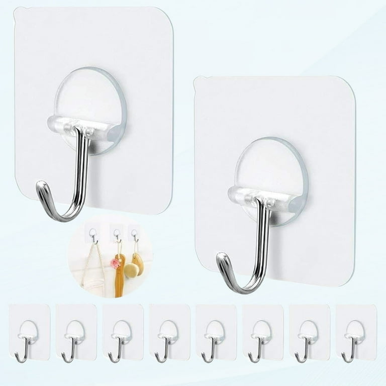 Adhesive Hooks Heavy Duty Adhesive Hooks for Hanging Wall Mounts, Nailless  15 lbs (Max) 180 Degree Swivel Seamless Stick On Wall Hooks Bathroom  Kitchen Office Outdoor - 10-Pack 