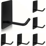 Adhesive Hooks Heavy Duty, Long Stainless Steel Self Adhesive Wall Hook, Sticky Towel Hangers for Kitchen Bathroom, Waterproof Stick on Door Hooks for Hanging Key Hat Coat 4PackBlack
