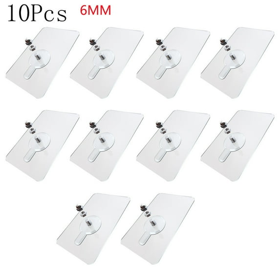 Adhesive Hooks Heavy Duty, No Drill Wall Hooks with Transparent Nails, 6mm Screw Adhesive for Bathroom Kitchen, 10 Pack Strong Hold
