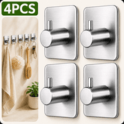 Adhesive Hooks Heavy Duty Wall Hooks Waterproof Stainless Steel Hanger for Hanging Coat, Hat,Towel Robe Hook Rack Wall Mount- Bathroom and Bedroom 4-Packs