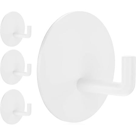 Adhesive Hooks Heavy Duty Waterproof in Shower Hooks for Hanging Loofah, Towels, Clothes for Bathroom Removable Adhesive Wall Hooks Door Hook Stainless Steel Stick on Hooks 4 Pcs (White)