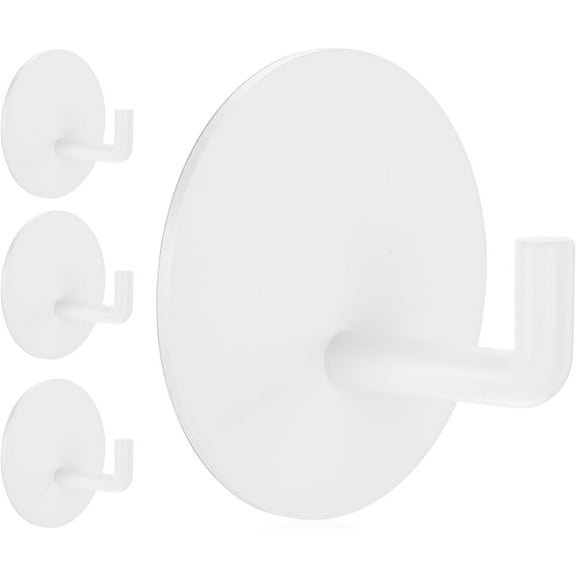Adhesive Hooks Heavy Duty Waterproof in Shower Hooks for Hanging Loofah, Towels, Clothes for Bathroom Removable Adhesive Wall Hooks Door Hook Stainless Steel Stick on Hooks 4 Pcs (White)