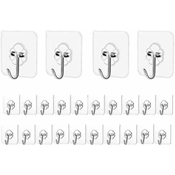 Adhesive Hooks Kitchen Wall Hooks - 24 Packs Heavy Duty 24lb(Max) Nail Free Transparent,Waterproof,Sticky Stainless Hangers for Keys,Bathroom, Shower, Outdoor, Kitchen,Door,Home Improvement,Utility$