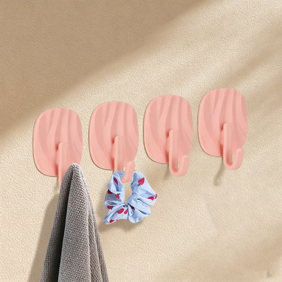 Adhesive Hooks – No Drill No Marks Strong Wall Hook for Kitchen Door Rear, 4 Pack,Pink