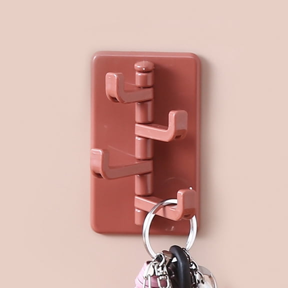 Adhesive Hooks Rotating Accordion Wall-Mount Key and Coat Hanger, Red 1 Pack, No-Drill Self-Stick Organizer for Entryway, Bathroom, Laundry