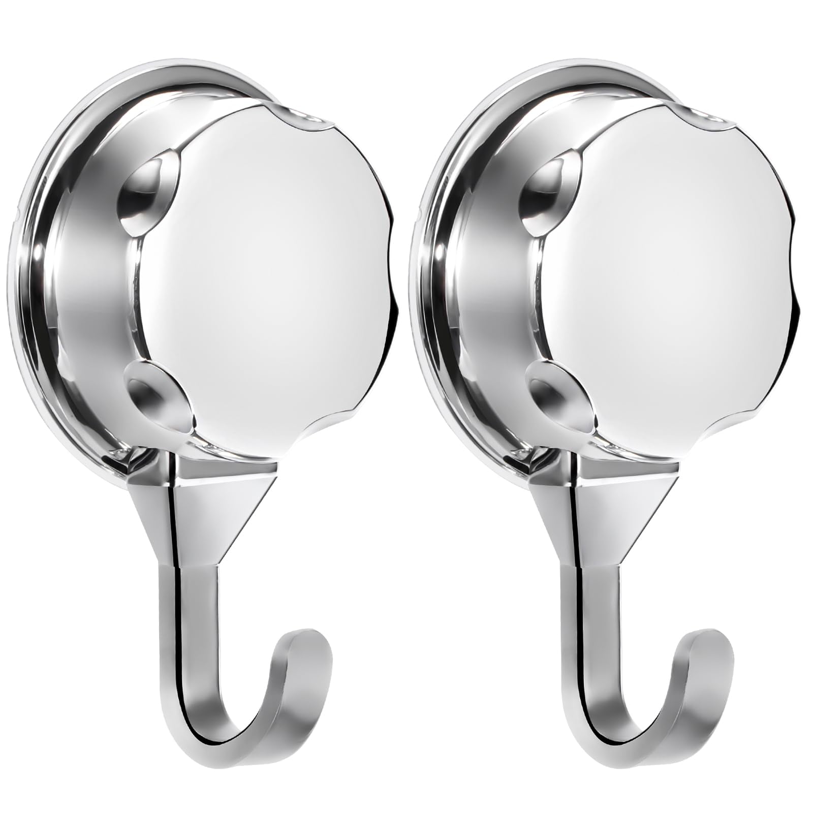 Adhesive Hooks with Suction Cup,2Pack Heavy Duty Towel Hooks for Shower Door Wall Hanging, Silver Chrome-Plated Plastic Wall Hooks for Bathroom, Kitchen, Refrigerator, Door Back, Window, Glass