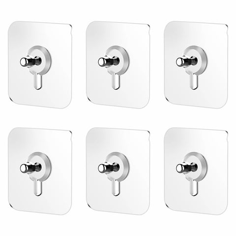 Adhesive Hooks, Transparent Waterproof Sticky Hooks, 6 Pcs Self Adhesive Picture Hooks, Heavy Duty Picture Hangers Without Nails, 7x7cm Adhesive Wall Hooks for Hanging, Bathroom, Kitchen