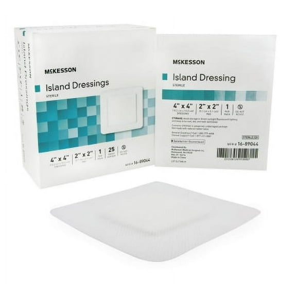 Adhesive Island Dressing McKesson 4 X 4 Inch Polypropylene / Rayon Square 2 X 2 Inch Pad Sterile ''Box of 25'' 8 Pack
