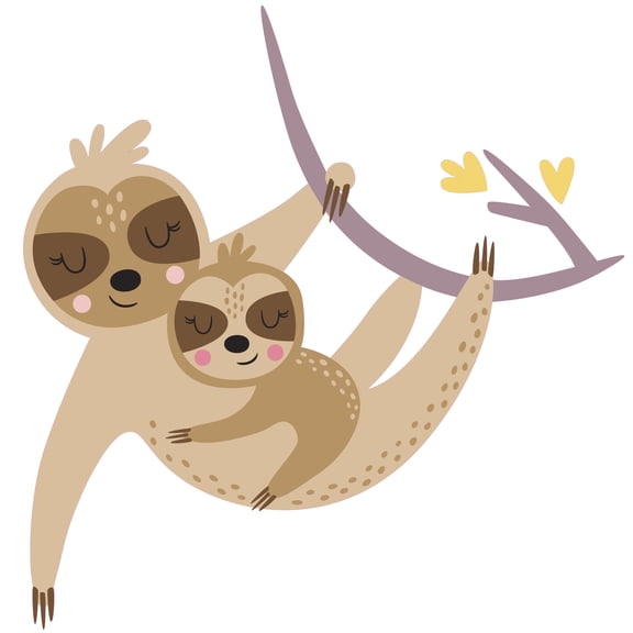 Adhesive Kids Bedroom Living Room Art Sloth Family Design Vinyl Wall Decal - 25" x 25" Removable Home Bedroom Nursery Room Multicolored Mother And Baby Forest Tree Climbing Animals Wall Sticker
