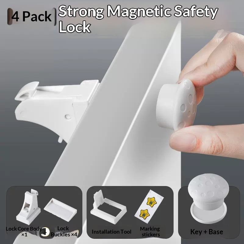 Adhesive Magnetic Cabinet Locks for Babies,Adhesive for Cabinets & Drawers for Protection (8 Locks and 2 Keys)