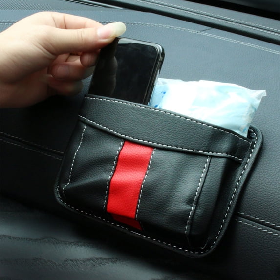 Adhesive Mesh Car Organizer Bag with Phone Holder, Multi-Pocket Storage Hanging Bag for Small Items