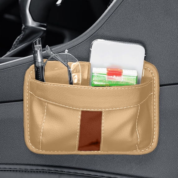 Adhesive Mesh Car Organizer Bag with Phone Holder, Multi-Pocket Storage Hanging Bag for Small Items
