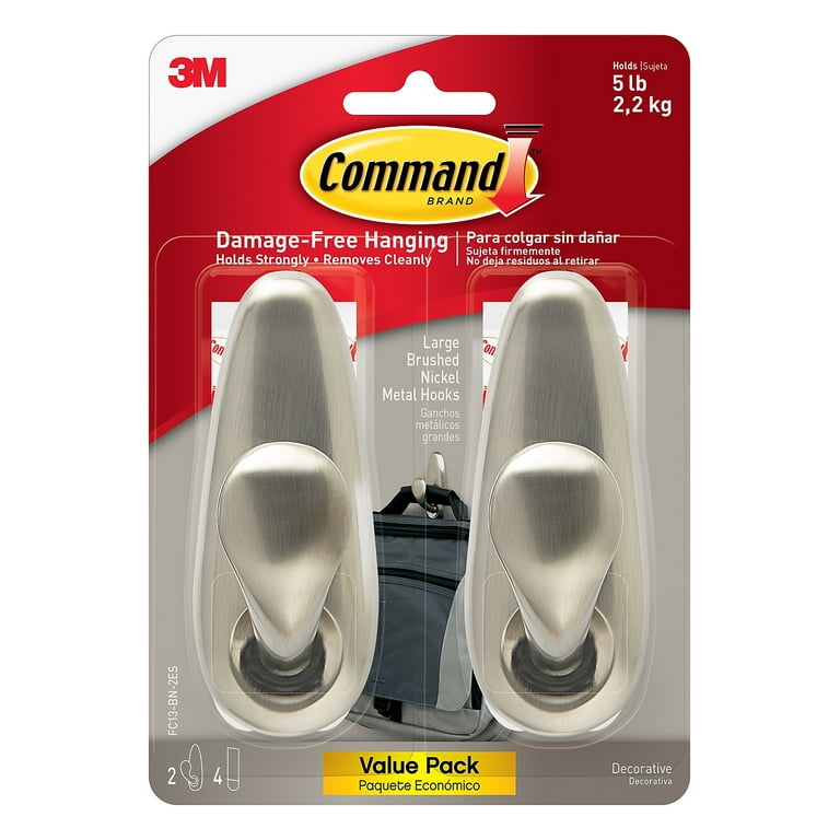 Command Metal Hook, Large, Brushed Nickel Finish, 1 Hook, 2 Strips Command Metal Hook, Large, Brushed Nickel Finish, 1 Hook, 2 Strips