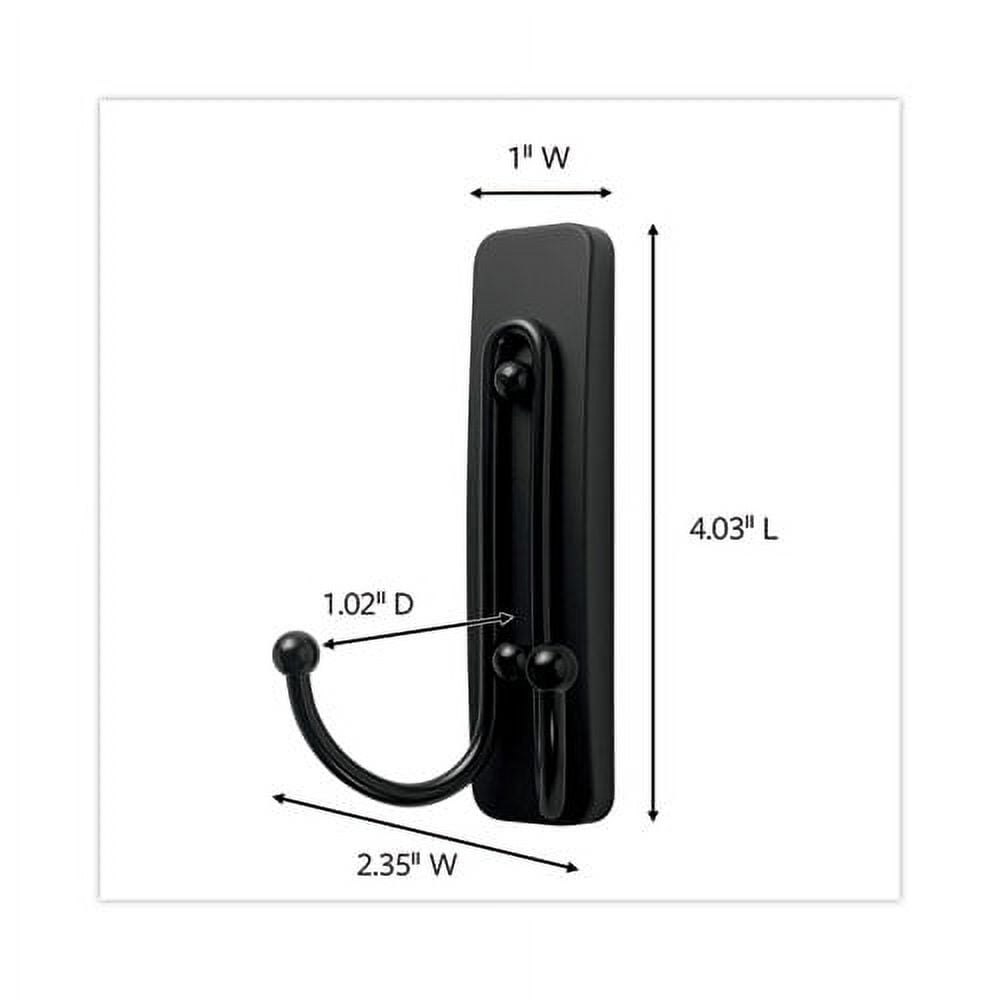 Adhesive Mount Metal Hook, Large, Double Hook, Matte Black Finish, 1 Hook And 1 Strip/pack | Bundle of 10 Packs