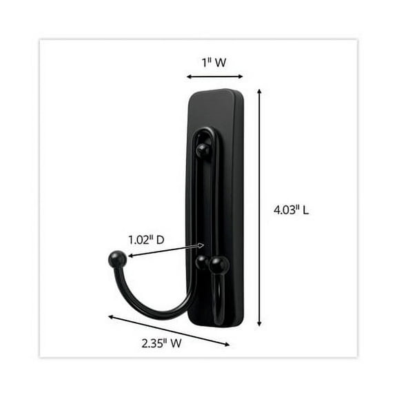 Adhesive Mount Metal Hook, Large, Double Hook, Matte Black Finish, 1 Hook And 1 Strip/pack | Bundle of 10 Packs