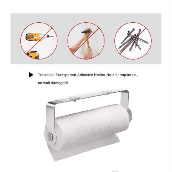 Adhesive Paper Towel Holder Under Cabinet - No Drilling Wall Mount Rack Stainless Steel Kitchen Bathroom Organizer - Countertop Shelf for Roll Storage - 11.2 Inch Capacity