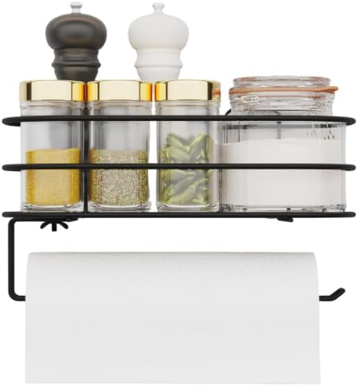 Adhesive Paper Towel Holder – Matte Black Kitchen Towel Rack, No-Drill Napkin Organizer, Wall-Mounted Stainless Steel Towel Dispenser, Modern Kitchen & Bathroom Decor