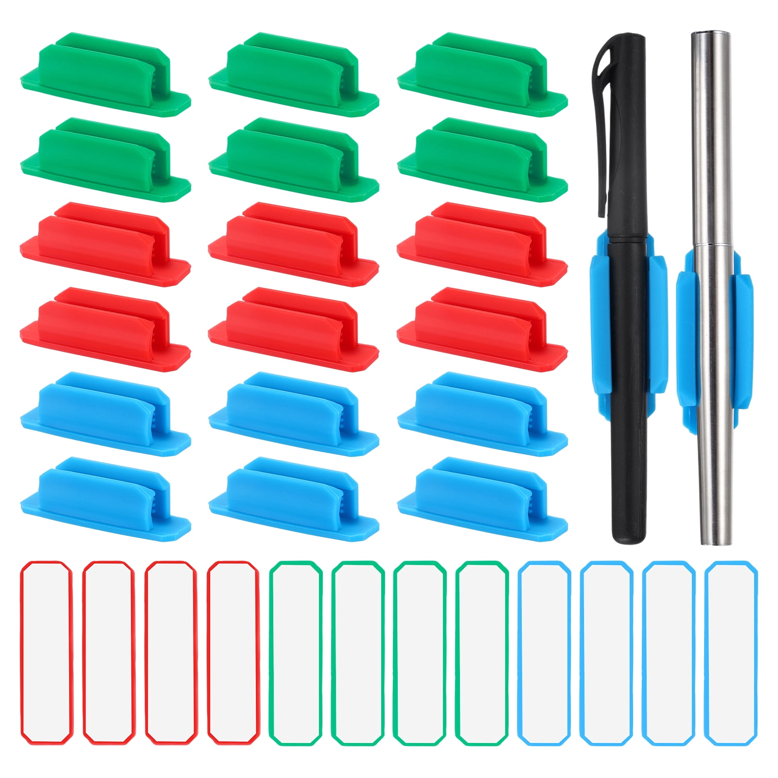 Adhesive Pen Holders, 36 Pack Silicone Flexible Pencil Holder Marker Clip Organizer for Walls, Clipboards, Writing Boards, Office, Car, Desk Accessories, Green/Blue/Red