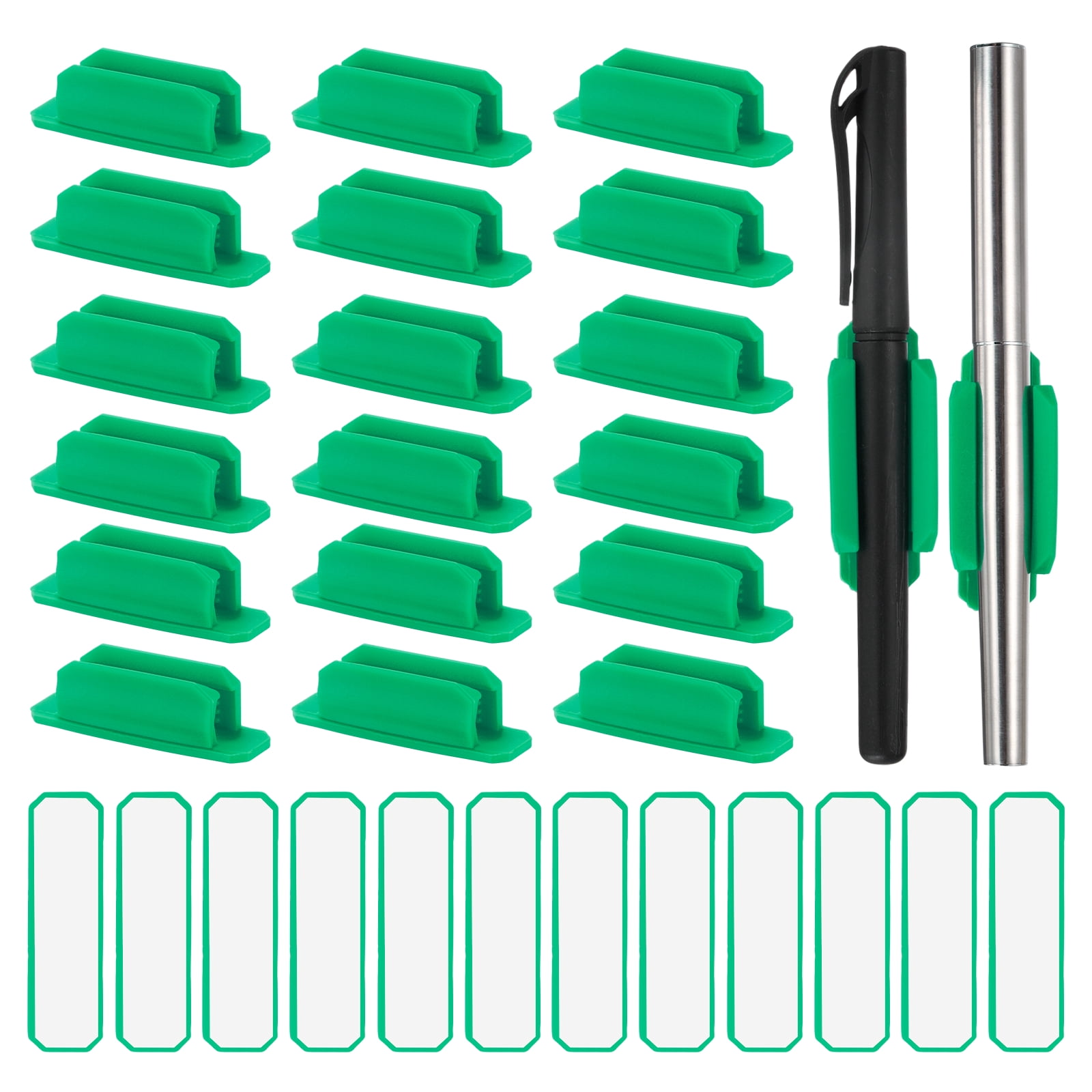 Adhesive Pen Holders, 48 Pack Silicone Flexible Pencil Holder Marker Clip Organizer for Walls, Clipboards, Writing Boards, Office, Car, Desk Accessories, Green