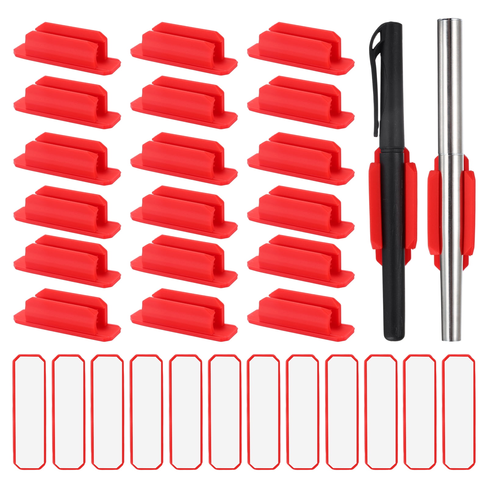 Adhesive Pen Holders, 48 Pack Silicone Flexible Pencil Holder Marker Clip Organizer for Walls, Clipboards, Writing Boards, Office, Car, Desk Accessories, Red
