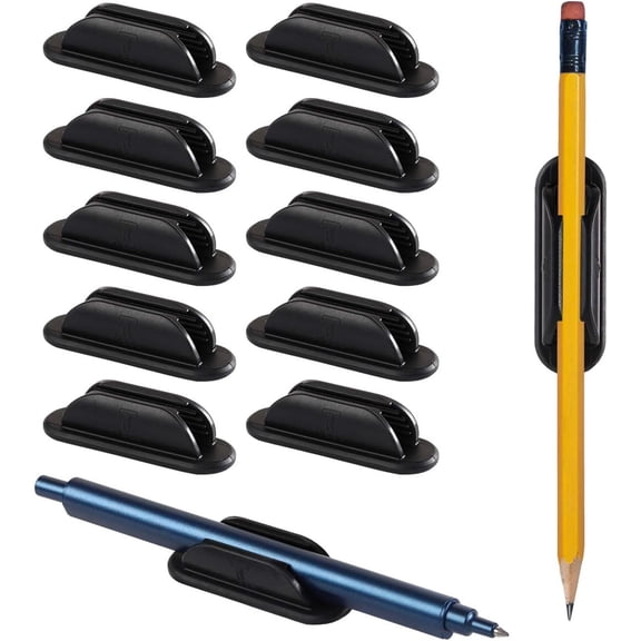 Adhesive Pencil Holders for Desk Set of 10 - Silicone Pen Holder with Upgraded Adhesive Pads - Flexible Pencil Holder for Walls Clipboards, Office Essentials Accessories Teacher Supplies