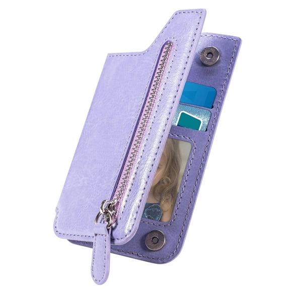 Adhesive Phone Wallet Card Holder PU Leather Zipper Case Multi Card Slot Coin Key Pocket Magnetic Stand Universal Stick On for Smartphones Secure Portable Gift for Travel
