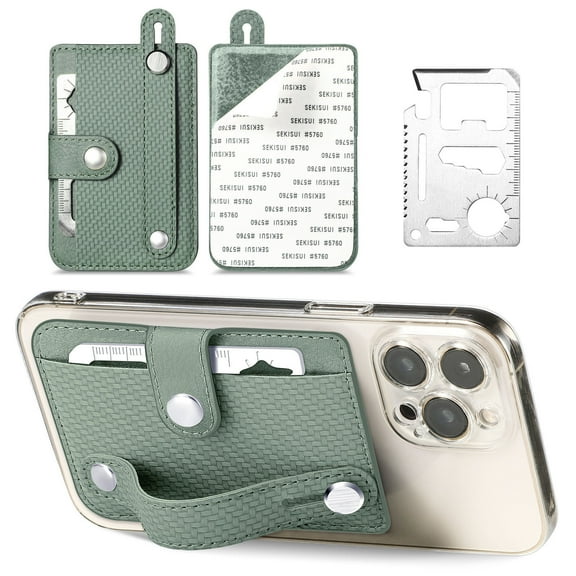 Adhesive Phone Wallet Case with Card Slots and Zipper Pocket, Leather Card Holder for Mobile Phones, Magnetic Stand and Vehicle Mount Compatible