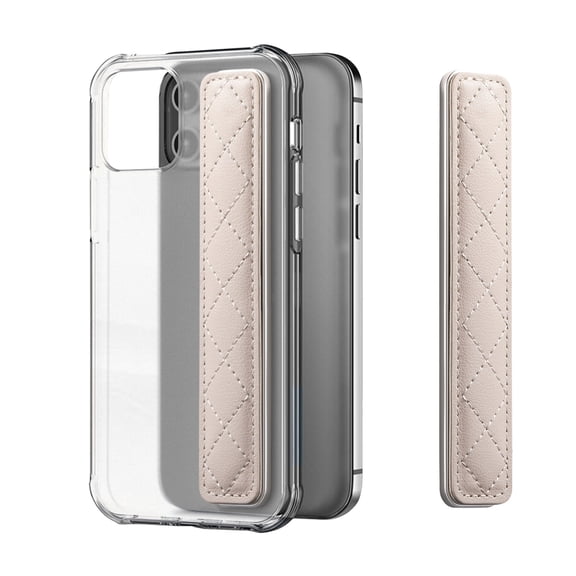 Adhesive Phone Wrist Strap, Quilted Leather Phone Grip Holder, Non-Slip Anti-Drop Hand Strap Compatible with iPhone, Samsung, Tablet, Running, Cycling & Outdoor Activities,Beige