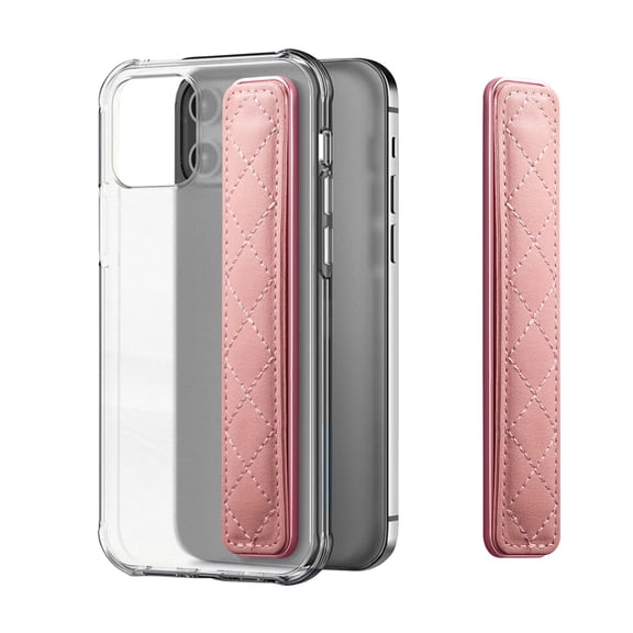 Adhesive Phone Wrist Strap, Quilted Leather Phone Grip Holder, Non-Slip Anti-Drop Hand Strap Compatible with iPhone, Samsung, Tablet, Running, Cycling & Outdoor Activities,Pink
