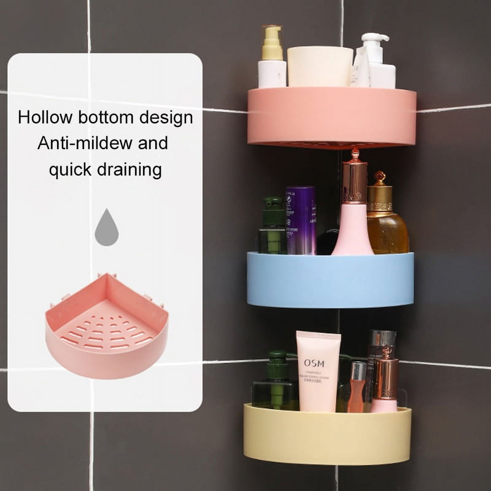 Adhesive Plastic Shower Caddy, for Angle and Straight Wall, Bathroom  Storage Organizer, Drill Free (Set of 2) (Pink, Angle) 