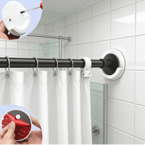 Heavy Duty Pole Hanger Holder 20lbs Capacity Shower Curtain Rod Mount Retainer Prevents Falling Rods Easy Install Paste Hook Screw Fixation Acrylic White 2 Pack