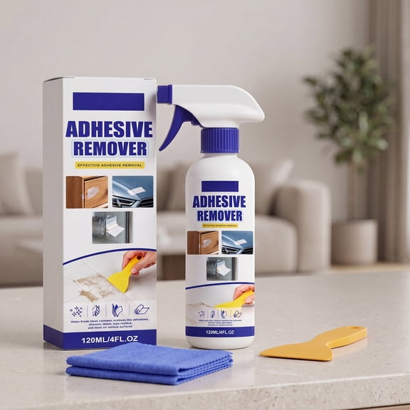 Adhesive Remover Kit, Adhesive Remover, Plastic Scraper Tool, Microfiber Towels, 120Ml with Scraper and Cloth for Sticky Glue Residue