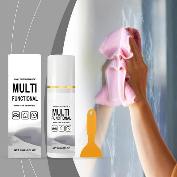 Adhesive Remover, Multi-Surface Stain Cleaner, 2 fl oz with Scraper, Fast Decomposition for Home and Car Use, Safe on Plastic Glass Metal, No Residue Formula