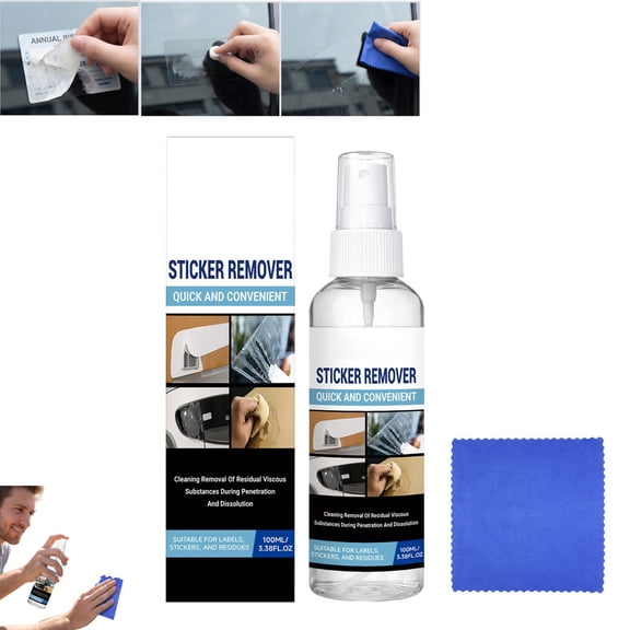 Adhesive Remover Spray 100ml with Microfiber Towel, Sticker Glue Decal Residue Cleaner, Safe for Car Paint Glass Metal Plastic, Removes Tape Tar Labels