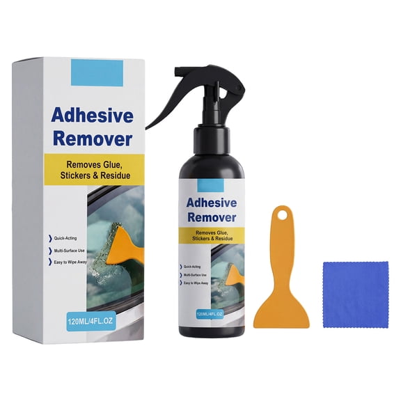 Adhesive Remover Spray 4oz  Powerful Glue & Sticker Remover for Tape, Labels, Silicone, Grease, Gum & Wax Residue  Safe on Glass, Metal, Plastic, Wood & Hard Surfaces  Includes Scraper