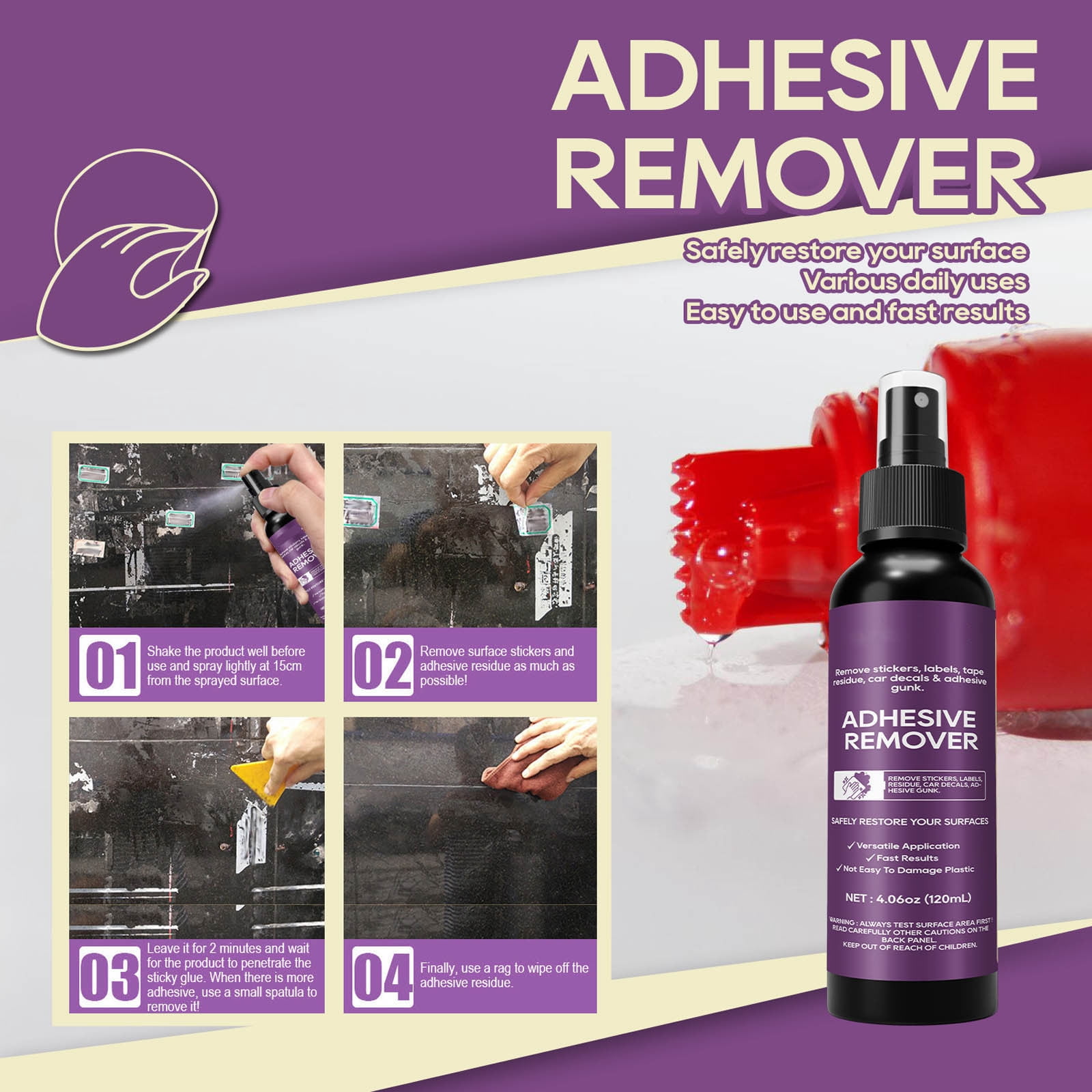 Easy Scrub Fast Adhesive Remover Spray, Fast Acting Sticker and Label Remover, For Cars ...