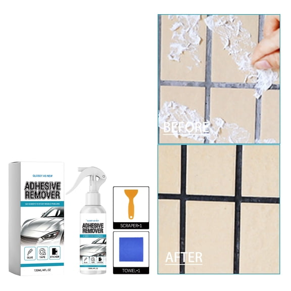 Adhesive Remover Spray Kit Sticker Tape Label Glue Remover Safe For Car Paint Glass Metal Plastic Includes Scraper Towel 120ml