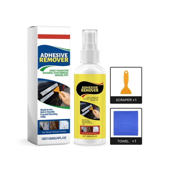 Adhesive Remover Spray with Scraper - 120ml, Fast-Acting Adhesive Removal for Glass, Wood, Metal, and Plastic Surfaces, Ideal for DIY Projects