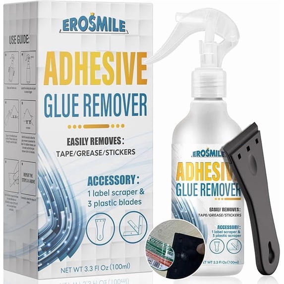 erosmile Adhesive Remover and Glue Removal Spray Kit with Plastic Scraper, 3.3 fl oz