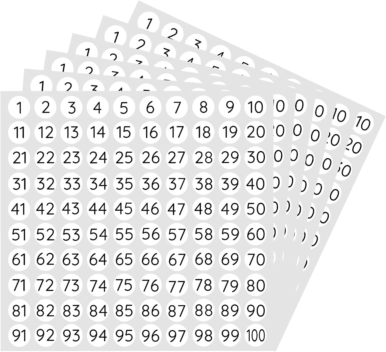 Adhesive Round Number Labels 1-100, 0.4, 25 Sheets - White Number ...