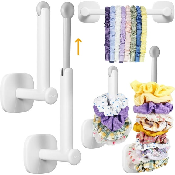 Adhesive Scrunchie Holder DIY Hair Accessories Organizer Wall Hooks Waterproof Scrunchy Storage Stick Scrunchies Holder Organizer Headband Hairband Hair Ties Holder (Stretchable Style, Beige)