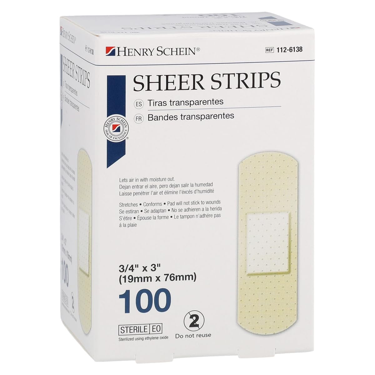Henry Schein Adhesive Sheer Bandage Strips, 3/4