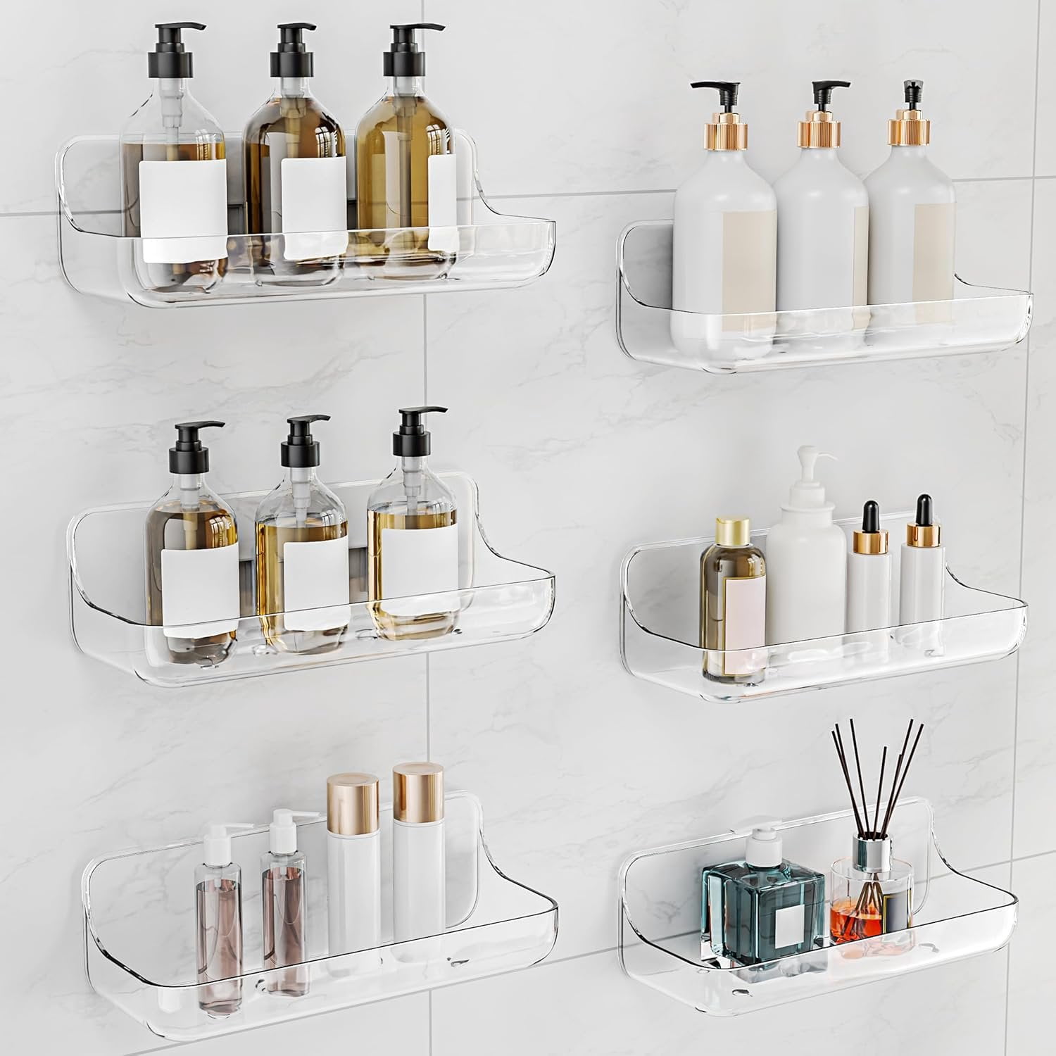 Adhesive Shower , 6 Pack Bathroom Shelves, No Drill Wall Mount ...